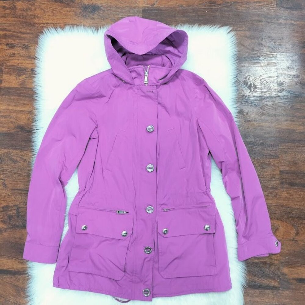 Lauren Ralph Lauren Long Sleeve Twee Utility Hooded Raincoat Jacket Purple PS